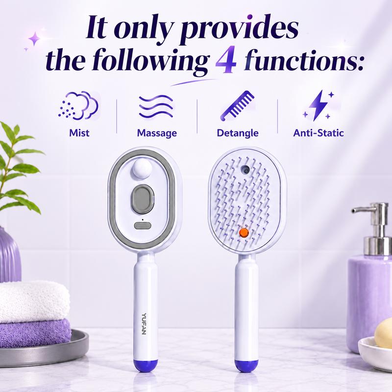 Electric Spray Air Cushion Massage Comb with Self-Cleaning, Anti-Tangle, Anti-Static, Volumizing Functions and Essential Oil Mist Aromatherapy Hair Care
