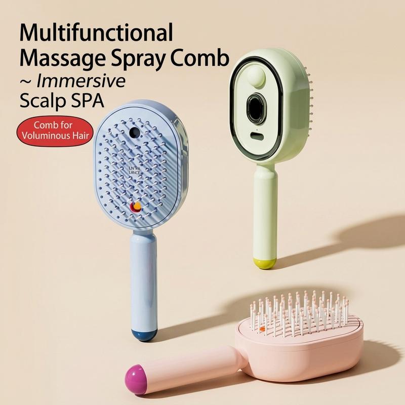 Electric Spray Air Cushion Massage Comb with Self-Cleaning, Anti-Tangle, Anti-Static, Volumizing Functions and Essential Oil Mist Aromatherapy Hair Care