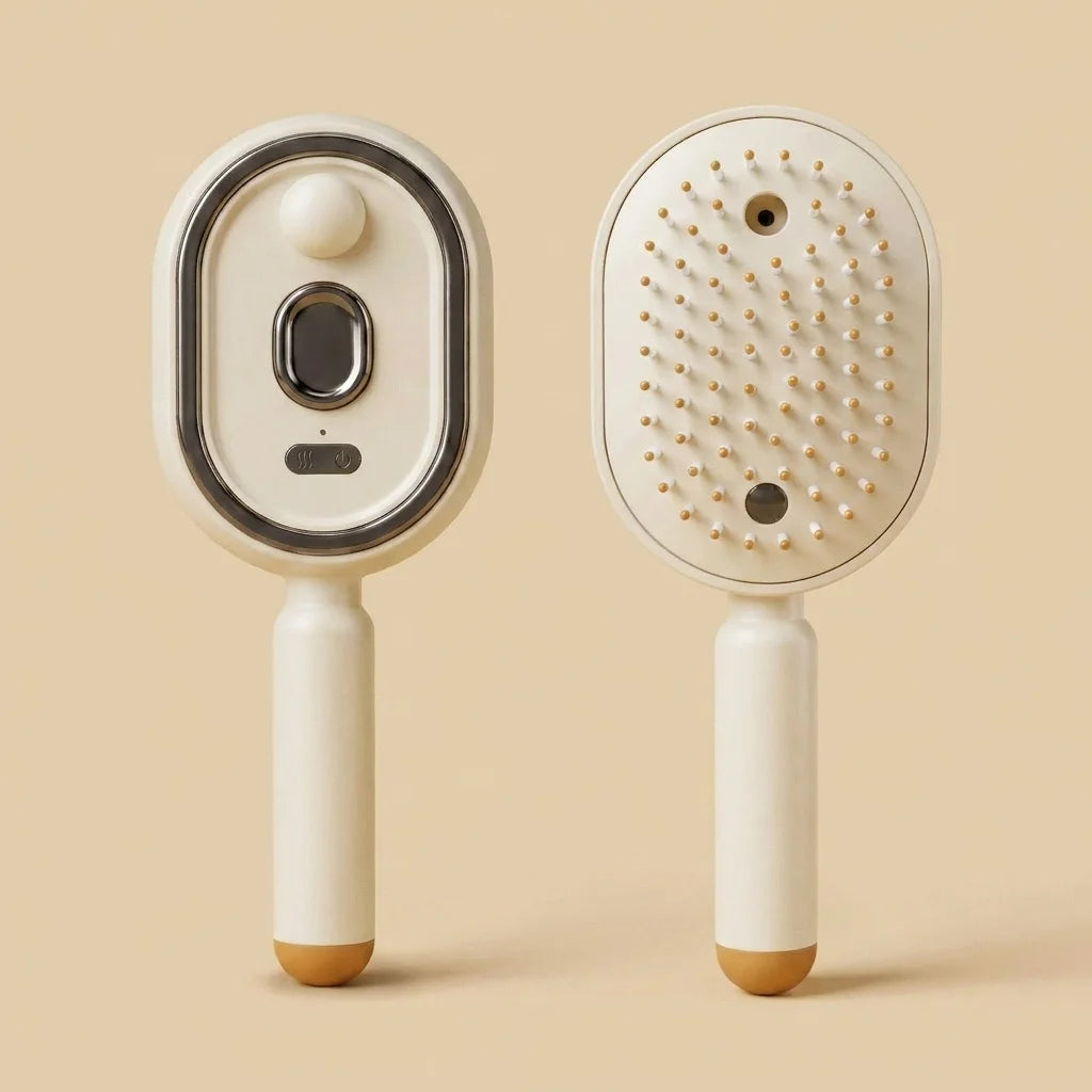 GlossUp Anti-Frizz Brush in cream, front and back view