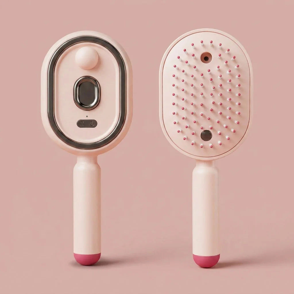 GlossUp Anti-Frizz Brush in pink, front and back view