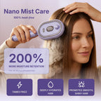 Woman using the GlossUp brush heat-free nano mist, 200% more moisture retention