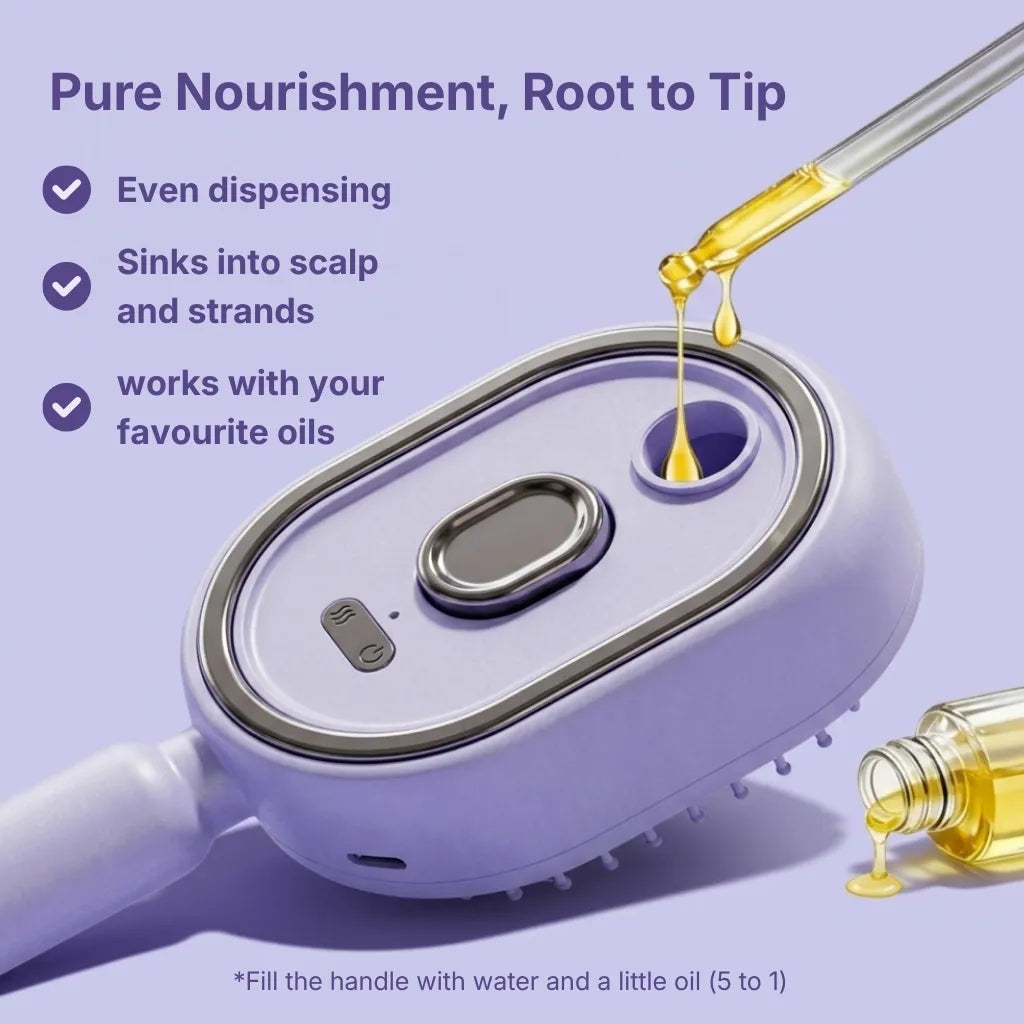 Filling the GlossUp brush with hair oil for even, mess-free nourishment