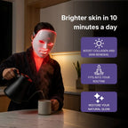 Brighter skin in 10 minutes . Daily LED therapy routine infographic